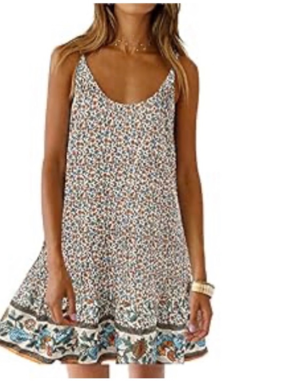 Qearal Mini Tank Dress. Adjustable Shoulder Straps. M. POCKETS! Boho Print Fun!